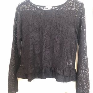 Black Lace Peplum Top by Bongo
